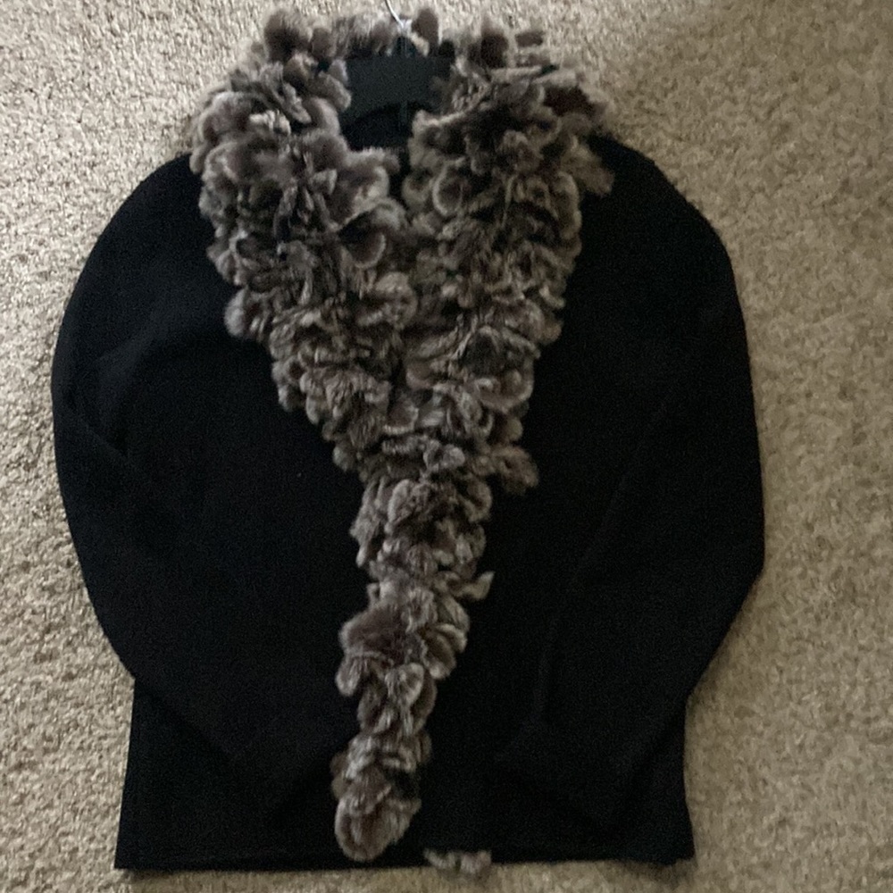Dana Buchman Rabbit Fur Trim Sweater